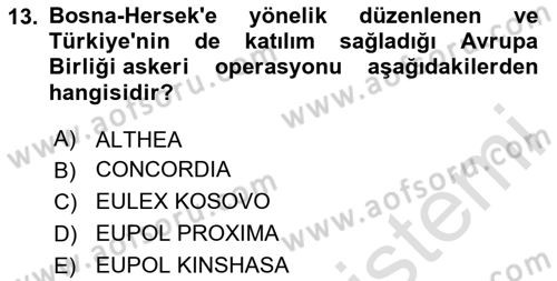 Avrupa Birliği Dersi 2023 - 2024 Yılı Yaz Okulu Sınavı 13. Soru