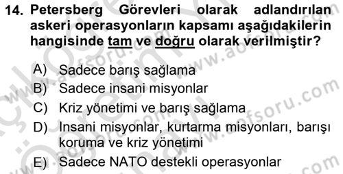 Avrupa Birliği Dersi 2023 - 2024 Yılı Yaz Okulu Sınavı 14. Soru