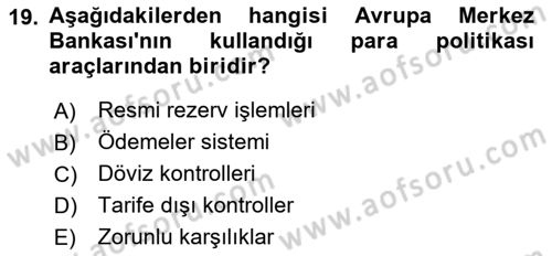 Avrupa Birliği Dersi 2023 - 2024 Yılı Yaz Okulu Sınavı 19. Soru