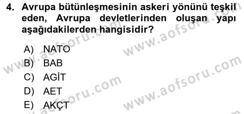 Avrupa Birliği Dersi 2023 - 2024 Yılı Yaz Okulu Sınavı 4. Soru