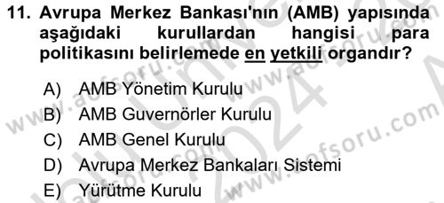 Avrupa Birliği Dersi 2024 - 2025 Yılı (Vize) Ara Sınav Soruları 11. Soru