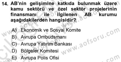 Avrupa Birliği Dersi 2024 - 2025 Yılı (Vize) Ara Sınav Soruları 14. Soru