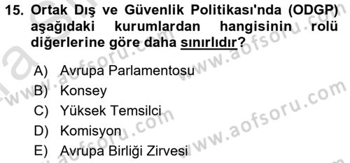 Avrupa Birliği Dersi 2024 - 2025 Yılı (Vize) Ara Sınav Soruları 15. Soru
