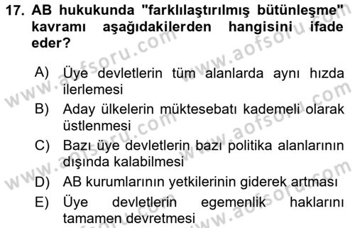 Avrupa Birliği Dersi 2024 - 2025 Yılı (Vize) Ara Sınav Soruları 17. Soru