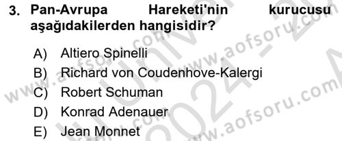 Avrupa Birliği Dersi 2024 - 2025 Yılı (Vize) Ara Sınav Soruları 3. Soru