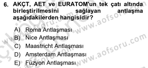 Avrupa Birliği Dersi 2024 - 2025 Yılı (Vize) Ara Sınav Soruları 6. Soru