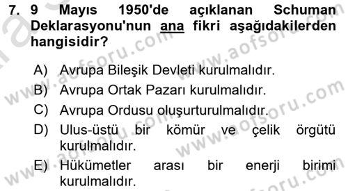 Avrupa Birliği Dersi 2024 - 2025 Yılı (Vize) Ara Sınav Soruları 7. Soru
