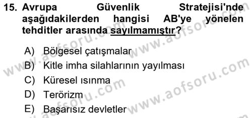 Avrupa Birliği Dersi 2024 - 2025 Yılı (Final) Dönem Sonu Sınav Soruları 15. Soru