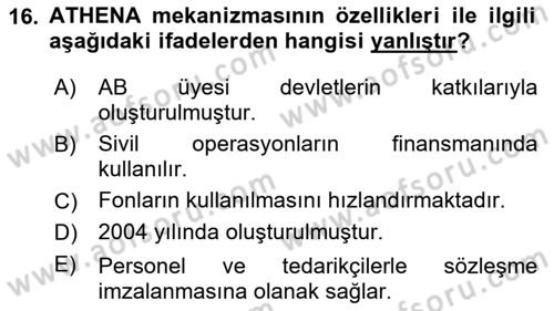 Avrupa Birliği Dersi 2024 - 2025 Yılı (Final) Dönem Sonu Sınav Soruları 16. Soru