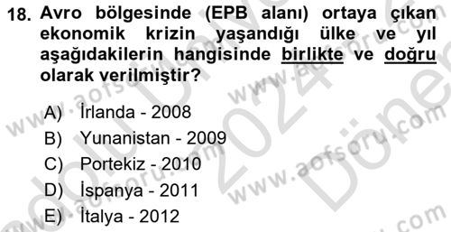 Avrupa Birliği Dersi 2024 - 2025 Yılı (Final) Dönem Sonu Sınav Soruları 18. Soru