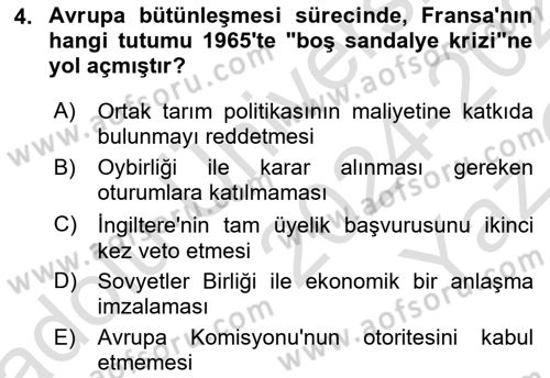 Avrupa Birliği Dersi 2024 - 2025 Yılı Yaz Okulu Sınav Soruları 4. Soru