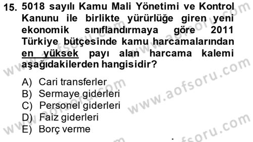 Türkiye Ekonomisi Dersi 2012 - 2013 Yılı (Vize) Ara Sınavı 15. Soru