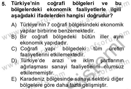 Türkiye Ekonomisi Dersi 2012 - 2013 Yılı (Vize) Ara Sınav Soruları 5. Soru