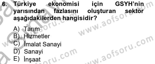 Türkiye Ekonomisi Dersi 2012 - 2013 Yılı (Vize) Ara Sınavı 6. Soru