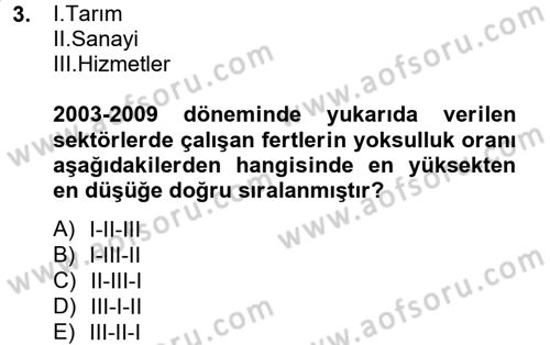 Türkiye Ekonomisi Dersi 2012 - 2013 Yılı (Final) Dönem Sonu Sınav Soruları 3. Soru