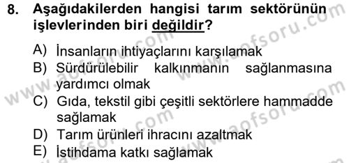 Türkiye Ekonomisi Dersi 2012 - 2013 Yılı (Final) Dönem Sonu Sınav Soruları 8. Soru
