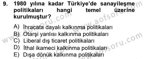 Türkiye Ekonomisi Dersi 2012 - 2013 Yılı (Final) Dönem Sonu Sınav Soruları 9. Soru