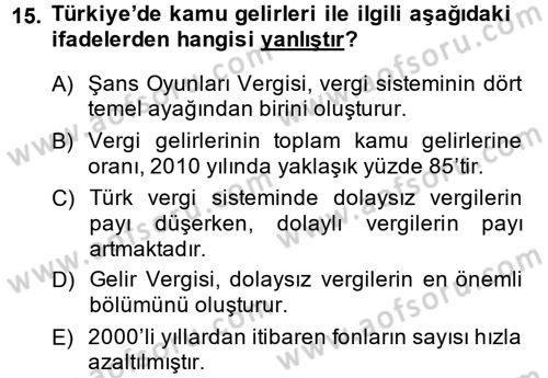 Türkiye Ekonomisi Dersi 2013 - 2014 Yılı (Vize) Ara Sınav Soruları 15. Soru
