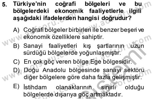 Türkiye Ekonomisi Dersi 2014 - 2015 Yılı (Vize) Ara Sınav Soruları 5. Soru