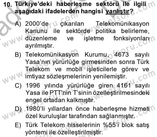 Türkiye Ekonomisi Dersi 2014 - 2015 Yılı (Final) Dönem Sonu Sınav Soruları 10. Soru