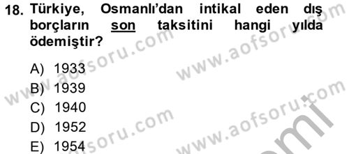 Türkiye Ekonomisi Dersi 2014 - 2015 Yılı (Final) Dönem Sonu Sınav Soruları 18. Soru