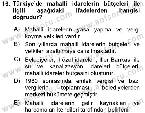 Türkiye Ekonomisi Dersi 2015 - 2016 Yılı (Vize) Ara Sınav Soruları 16. Soru