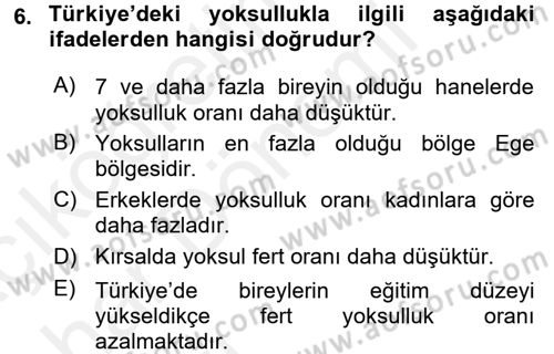 Türkiye Ekonomisi Dersi 2015 - 2016 Yılı (Vize) Ara Sınav Soruları 6. Soru