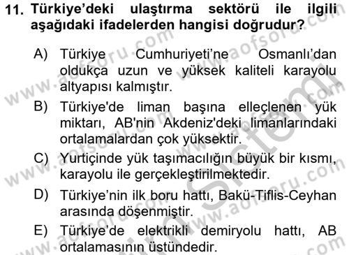 Türkiye Ekonomisi Dersi 2016 - 2017 Yılı 3 Ders Sınav Soruları 11. Soru