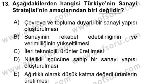 Türkiye Ekonomisi Dersi 2016 - 2017 Yılı 3 Ders Sınav Soruları 13. Soru