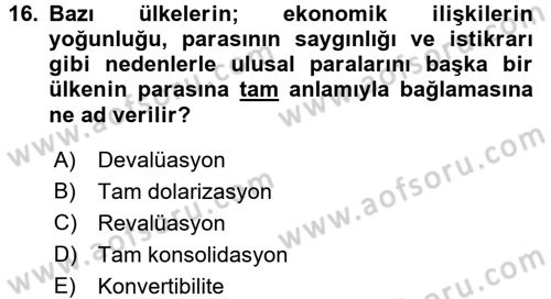 Türkiye Ekonomisi Dersi 2016 - 2017 Yılı 3 Ders Sınav Soruları 16. Soru