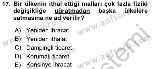 Türkiye Ekonomisi Dersi 2016 - 2017 Yılı 3 Ders Sınav Soruları 17. Soru