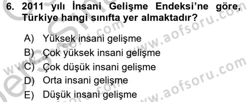 Türkiye Ekonomisi Dersi 2016 - 2017 Yılı 3 Ders Sınav Soruları 6. Soru