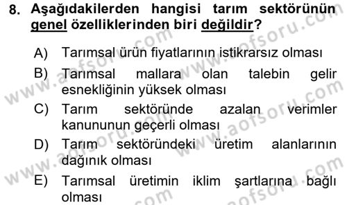 Türkiye Ekonomisi Dersi 2016 - 2017 Yılı 3 Ders Sınav Soruları 8. Soru