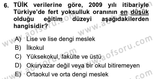 Türkiye Ekonomisi Dersi 2016 - 2017 Yılı (Vize) Ara Sınav Soruları 6. Soru
