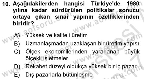 Türkiye Ekonomisi Dersi 2016 - 2017 Yılı (Final) Dönem Sonu Sınav Soruları 10. Soru