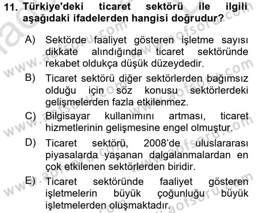Türkiye Ekonomisi Dersi 2016 - 2017 Yılı (Final) Dönem Sonu Sınav Soruları 11. Soru