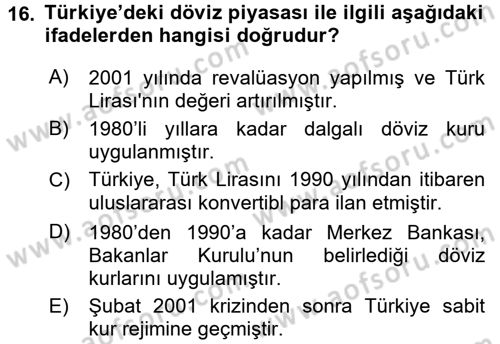 Türkiye Ekonomisi Dersi 2016 - 2017 Yılı (Final) Dönem Sonu Sınav Soruları 16. Soru