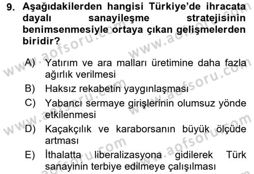 Türkiye Ekonomisi Dersi 2016 - 2017 Yılı (Final) Dönem Sonu Sınav Soruları 9. Soru
