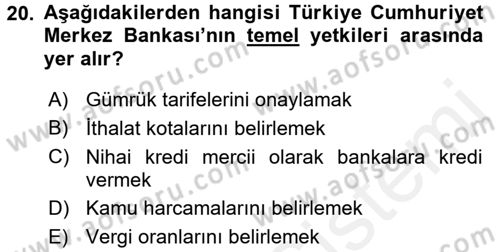 Türkiye Ekonomisi Dersi 2017 - 2018 Yılı 3 Ders Sınavı 20. Soru