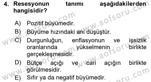 Türkiye Ekonomisi Dersi 2017 - 2018 Yılı 3 Ders Sınav Soruları 4. Soru