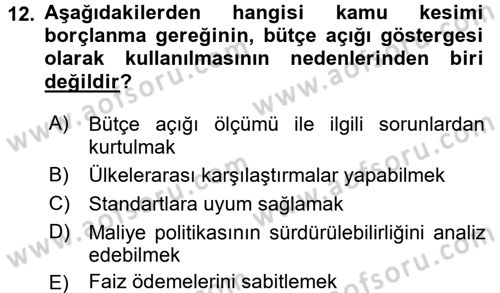 Türkiye Ekonomisi Dersi 2017 - 2018 Yılı (Vize) Ara Sınavı 12. Soru