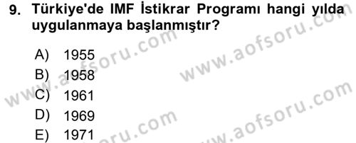 Türkiye Ekonomisi Dersi 2017 - 2018 Yılı (Vize) Ara Sınav Soruları 9. Soru