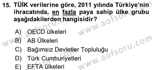 Türkiye Ekonomisi Dersi 2017 - 2018 Yılı (Final) Dönem Sonu Sınav Soruları 15. Soru
