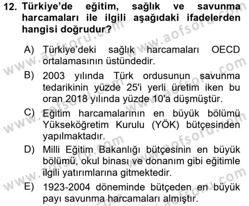 Türkiye Ekonomisi Dersi 2018 - 2019 Yılı (Vize) Ara Sınav Soruları 12. Soru