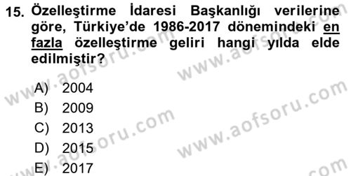 Türkiye Ekonomisi Dersi 2018 - 2019 Yılı (Vize) Ara Sınav Soruları 15. Soru