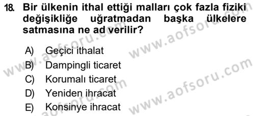 Türkiye Ekonomisi Dersi 2018 - 2019 Yılı (Final) Dönem Sonu Sınav Soruları 18. Soru