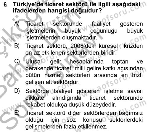 Türkiye Ekonomisi Dersi 2018 - 2019 Yılı (Final) Dönem Sonu Sınav Soruları 6. Soru