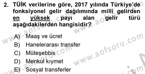 Türkiye Ekonomisi Dersi 2018 - 2019 Yılı Yaz Okulu Sınav Soruları 2. Soru