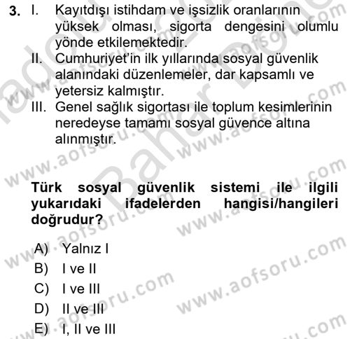 Türkiye Ekonomisi Dersi 2021 - 2022 Yılı (Final) Dönem Sonu Sınavı 3. Soru