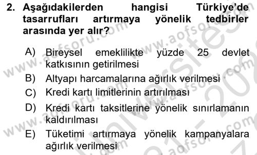 Türkiye Ekonomisi Dersi 2021 - 2022 Yılı Yaz Okulu Sınav Soruları 2. Soru